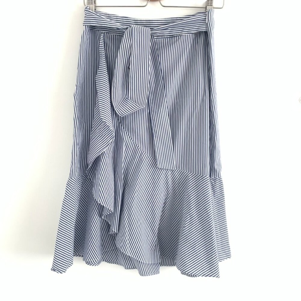 Highline Collective from SAKS 5TH AVE Blue White Striped Belted WRAP Midi Skirt